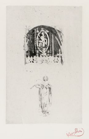 Etching Kupka - Figure Below Stained Glass