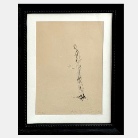 Lithograph Giacometti - Figure standing in profile with hands raised