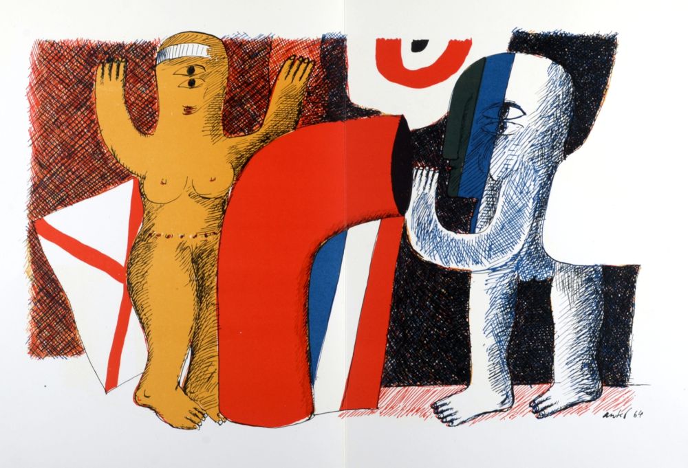 Lithograph Antes - Figures, 1964