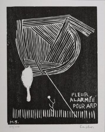 Linocut Seuphor -  Fleur alarmée pour Arp, 1967 - Hand-signed!