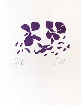 Woodcut Braque - Fleurs violettes