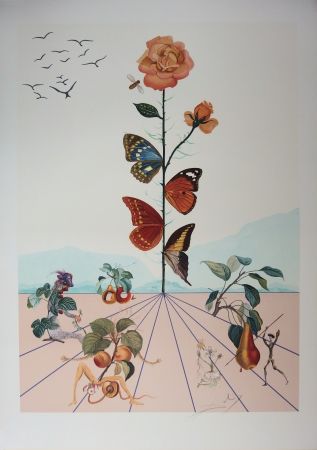 Lithograph Dali - Flordali II - La rose papillon