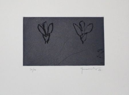 Etching And Aquatint Hernandez Pijuan - Flors sobre gris / Flowers on Gray