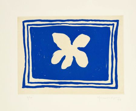 Aquatint Hernandez Pijuan - Flower in blue frame (Flor blava)
