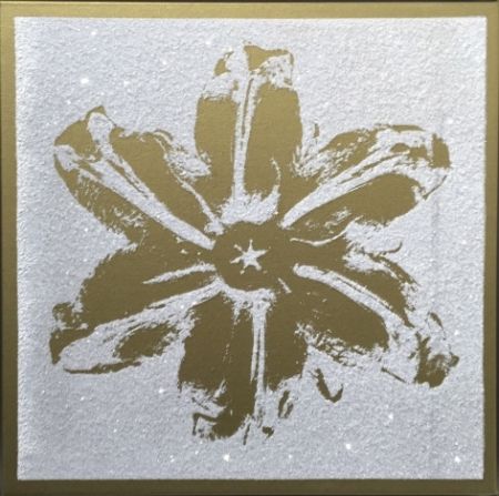 Screenprint Robierb - Flower Power (Gold on White)