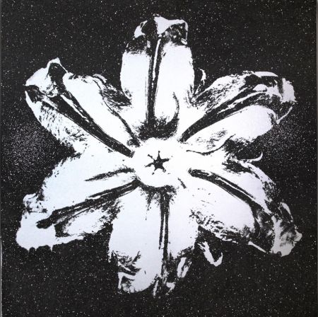 Screenprint Robierb - Flower Power (Silver on Black)
