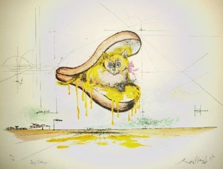 Lithograph Searle - Flying catburger