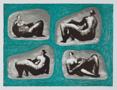 Lithograph Moore - Four Reclining Figures - Caves