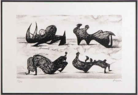 Lithograph Moore - Four silhouette figures