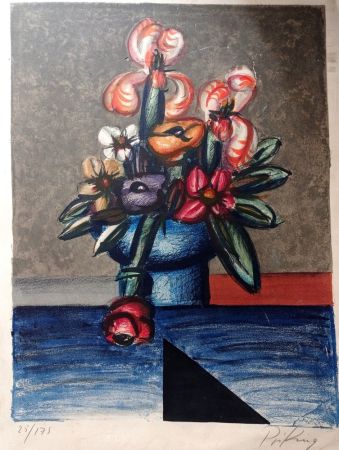 Lithograph Priking - Franz Priking, Still Life with Flowers, 60's, Large Hand signed Lithograph, Hand signed!
