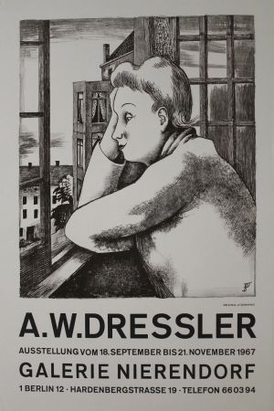 Lithograph Dressler - Frau am Fenster