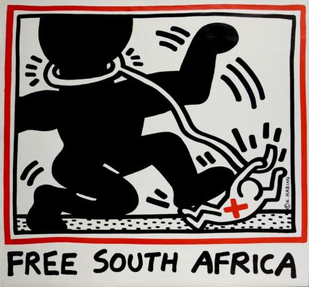 Lithograph Haring - Free South Africa, 1985 -  Large poster!