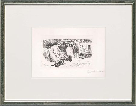 Engraving Liebermann - Gartenszene - Wärterin mit Hund und Kind, 1921