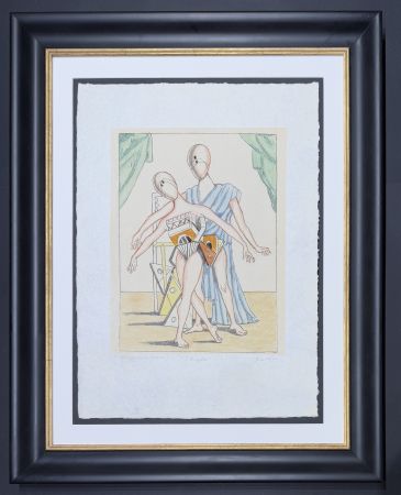 Lithograph De Chirico - Giorgio De Chirico (1888-1978) - I danzatori - Lithograph hand-colored by artist - 1970