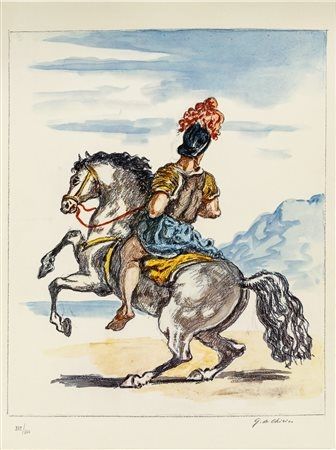 Lithograph De Chirico - Giorgio De Chirico (1888–1978) - Il cavaliere solitario - color lithograph - 1968