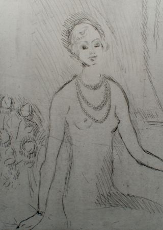 Etching Van Dongen - Girl with a pearl necklaces
