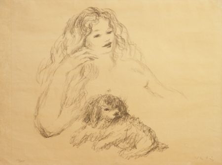 Lithograph Vertes - GIRL WITH DOG