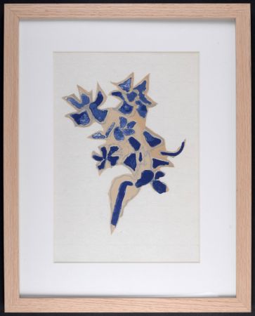Lithograph Braque - Giroflée bleue, 1963 - Framed