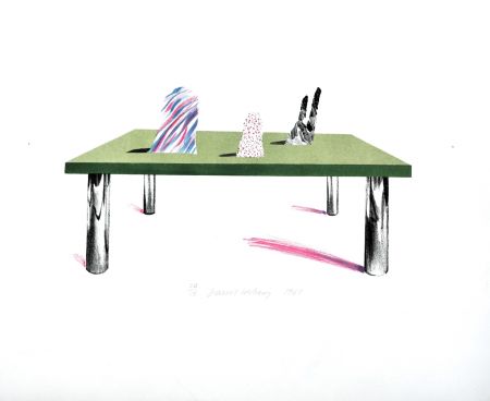 Lithograph Hockney - Glass Table with Objects