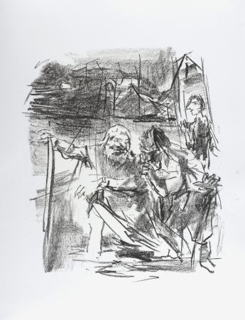 Lithograph Kokoschka - Gloucester led by an old man, 1963