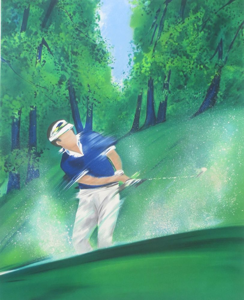 Lithograph Spahn - Golfeur bleu