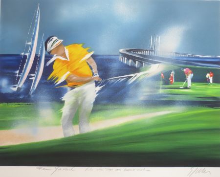 Lithograph Spahn - Golfeur jaune