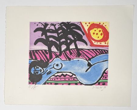 Etching And Aquatint Corneille - Gravure Sous le palmier 1986 - Exemplaire d'artiste EA