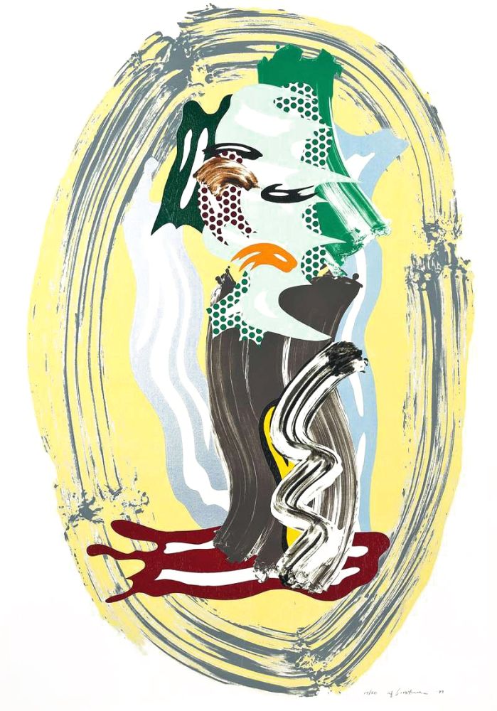 Lithograph Lichtenstein - Green Face, from Brushstroke Figures Series