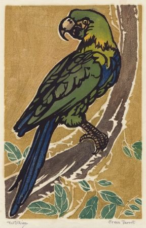 Woodcut Rice - Green Parrot