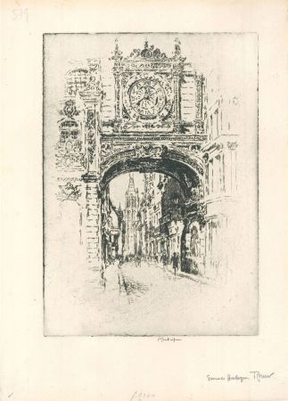Etching Pennell - Grosse horloge, Rouen