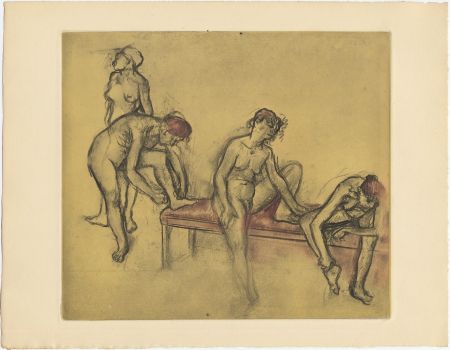 Etching And Aquatint Degas - Groupe de danseuses (étude du nus et mouvements. 1897)