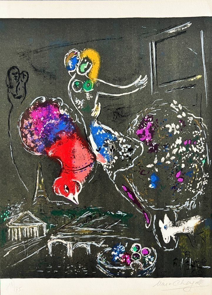 Lithograph Chagall - (handsigned) La nuit à Paris