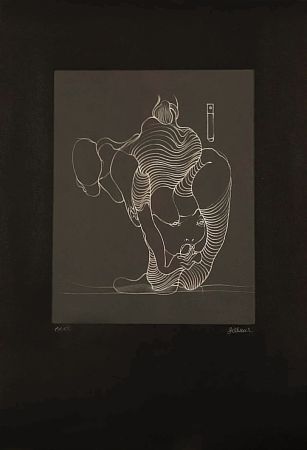 Engraving Bellmer - Hans BELLMER (1902-1975) - Woman swallowing a snake, 1972. Hand-signed etching