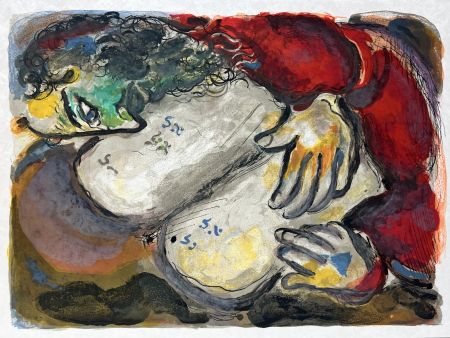 Lithograph Chagall -  He wrote in the Tables the wordes of the covenant, even the Ten Commandments