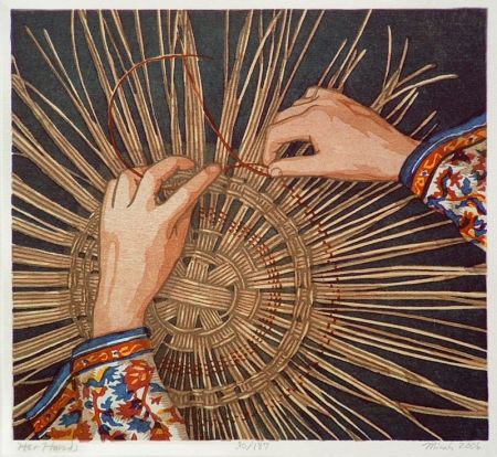 Woodcut Schwaberow - Her Hands