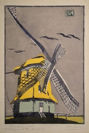 Woodcut Cunz - Holländische Windmühle