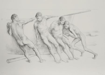 Lithograph Zuniga - Hombres con Barca I