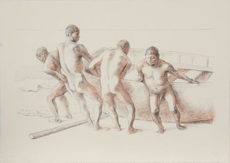 Lithograph Zuniga - Hombres con Barca II
