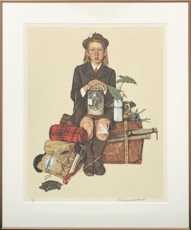 Lithograph Rockwell  - HOME FROM CAMP