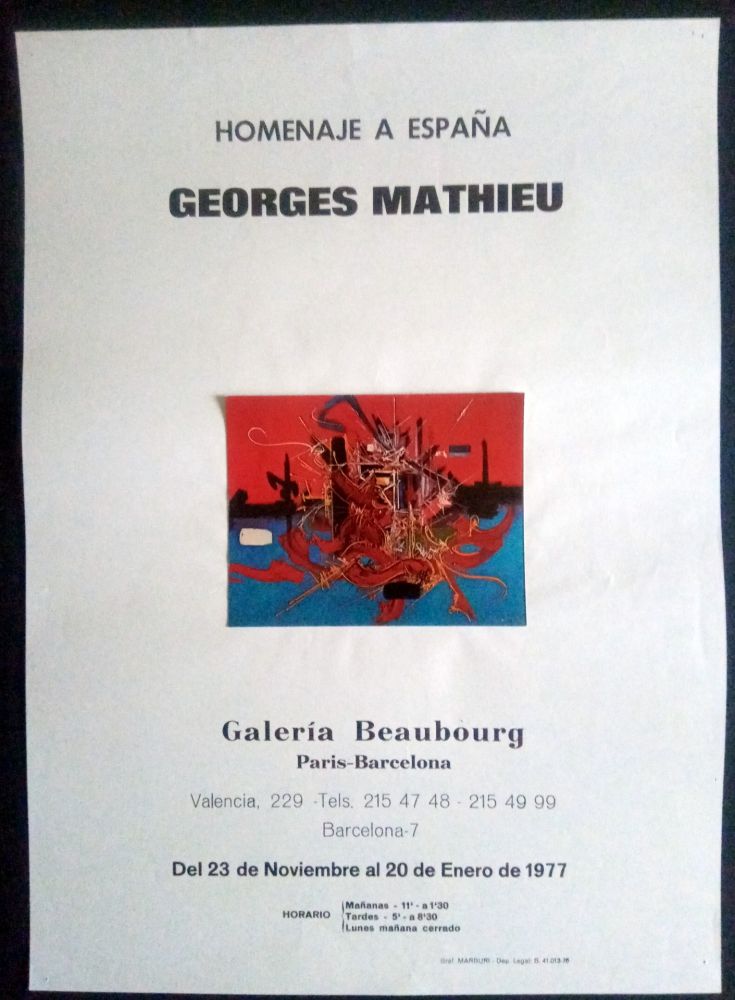 Poster Mathieu - Homenaje a España - Galeria Beaubourg Paris - Barcelona 1977