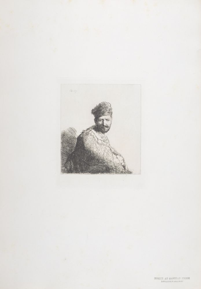 Rotogravure Rembrandt - Homme au manteau brode