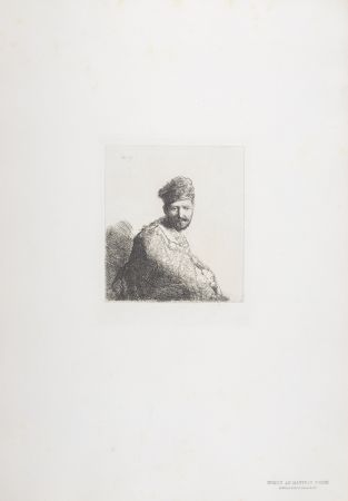 Rotogravure Rembrandt - Homme au manteau brode