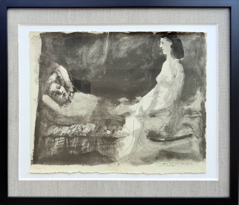 Lithograph Picasso - Homme couché et femme assise