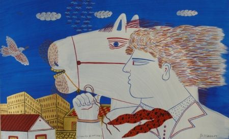 Lithograph Fassianos - Homme et cheval