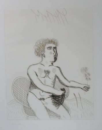 Drypoint Fassianos - Homme nu