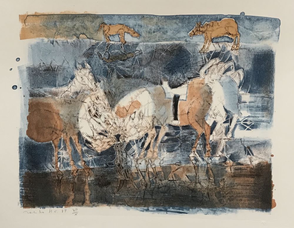 Lithograph Toledo - Horses