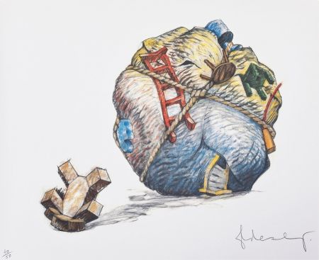 Lithograph Oldenburg - House Ball with Fallen Toy Bear