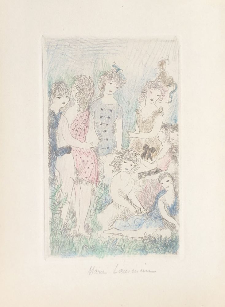 Etching Laurencin - Huit filles dans un pré