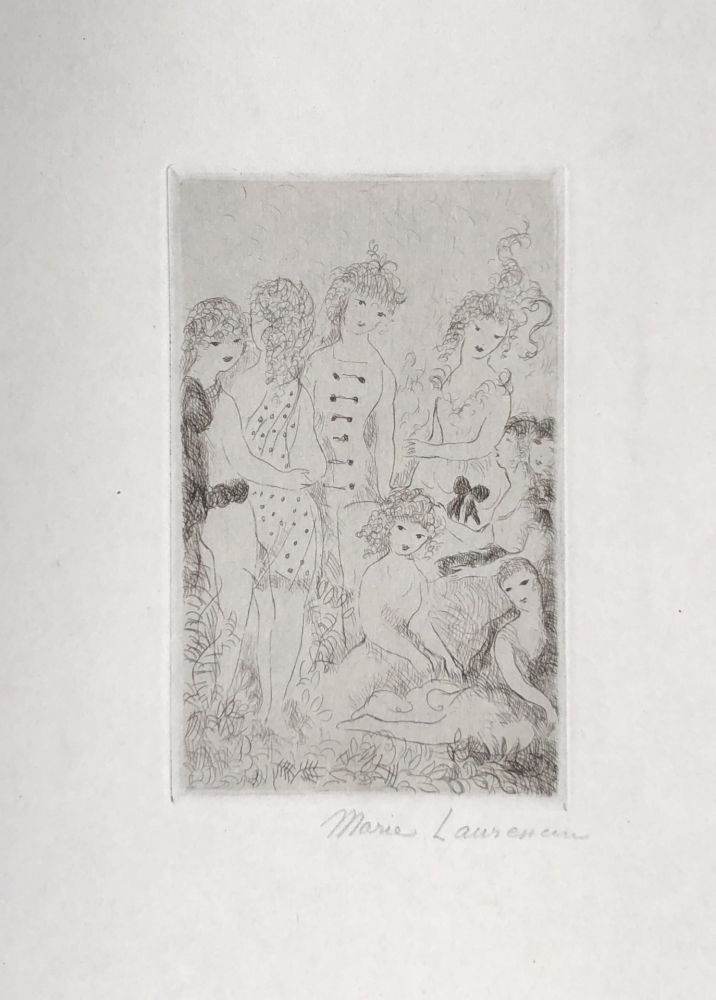 Etching Laurencin - Huit filles dans un pré