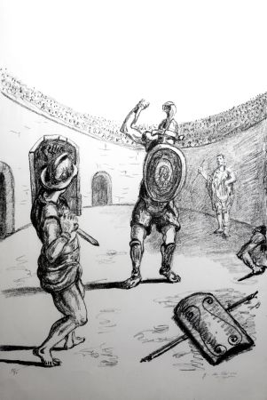 Lithograph De Chirico - I gladiatori in bianco e nero